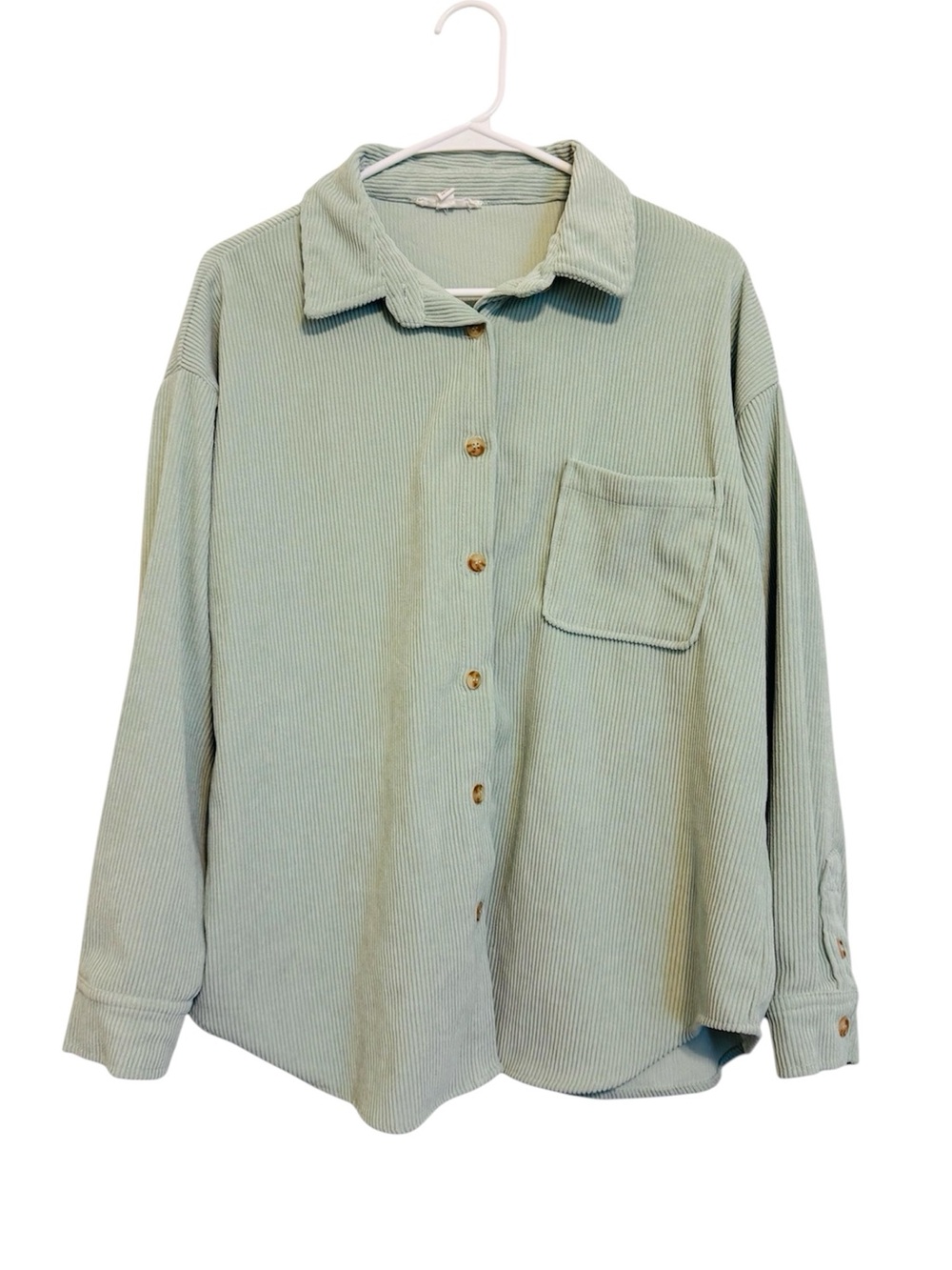 2/$30 By the River Mint Green Ribbed Corduroy Shacket Button Front Medium